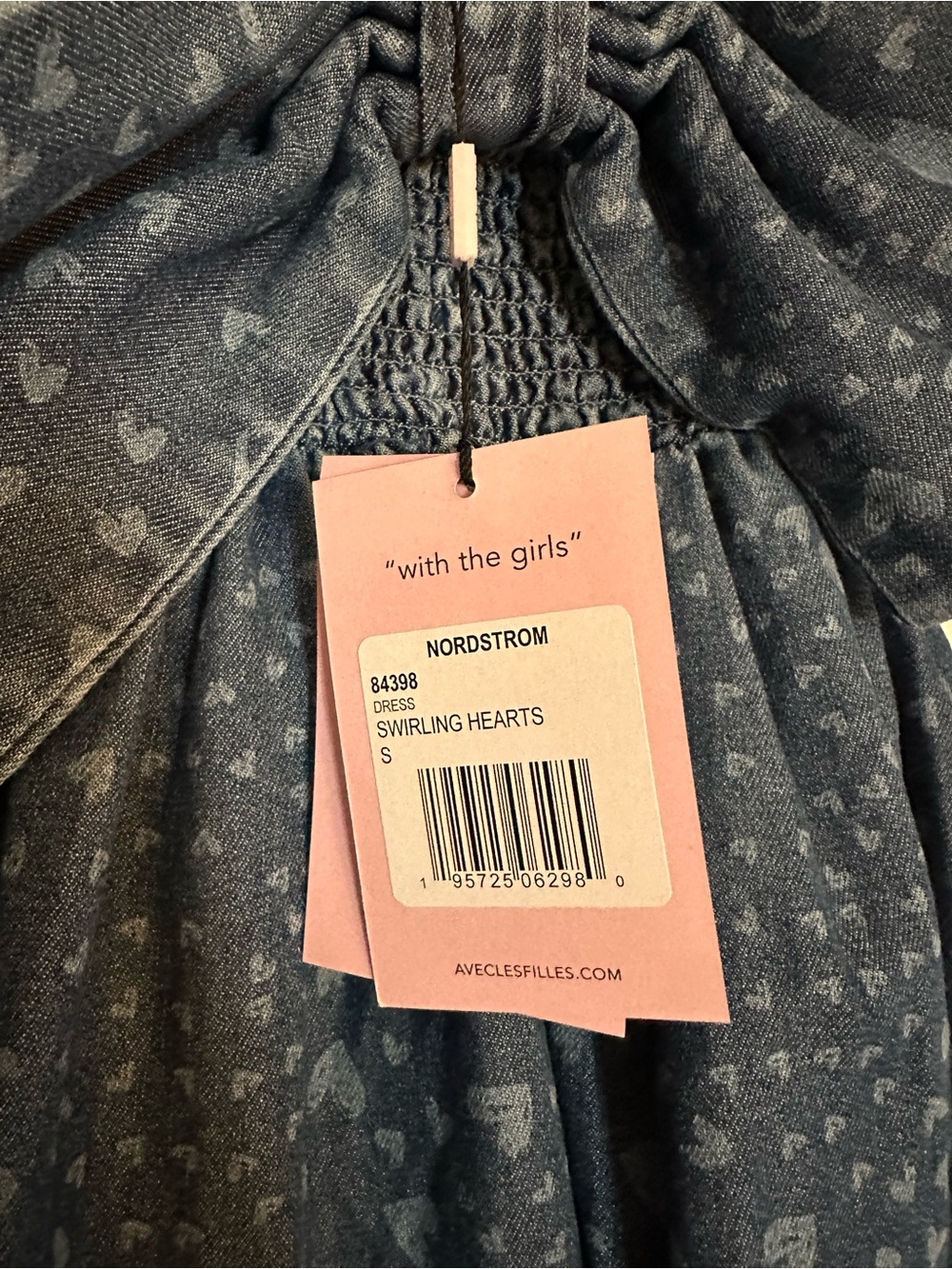 Avec Les Filles Swirling Hearts Denim-Blue Heart Print Puff Sleeve Mini Dress - Picture 5 of 5